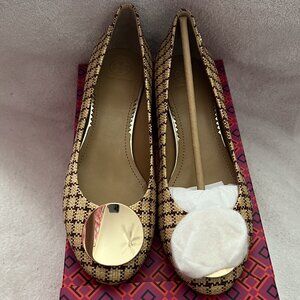 Tory Burch Patos 20MM Ballet Flat - Plaid Weave/Weave Straw - Size 9
